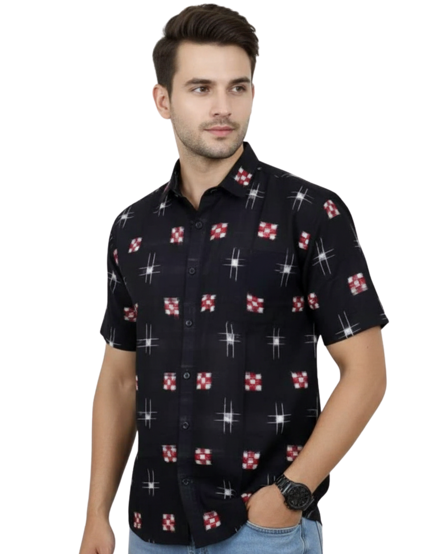 Sambalpuri Crown Black Ikat Handloom Cotton Shirt