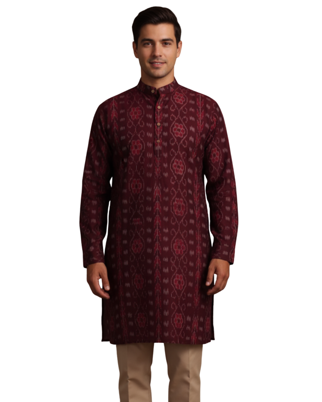 Sambalpuri Crown Maroon Ikat Handloom Cotton Kurta