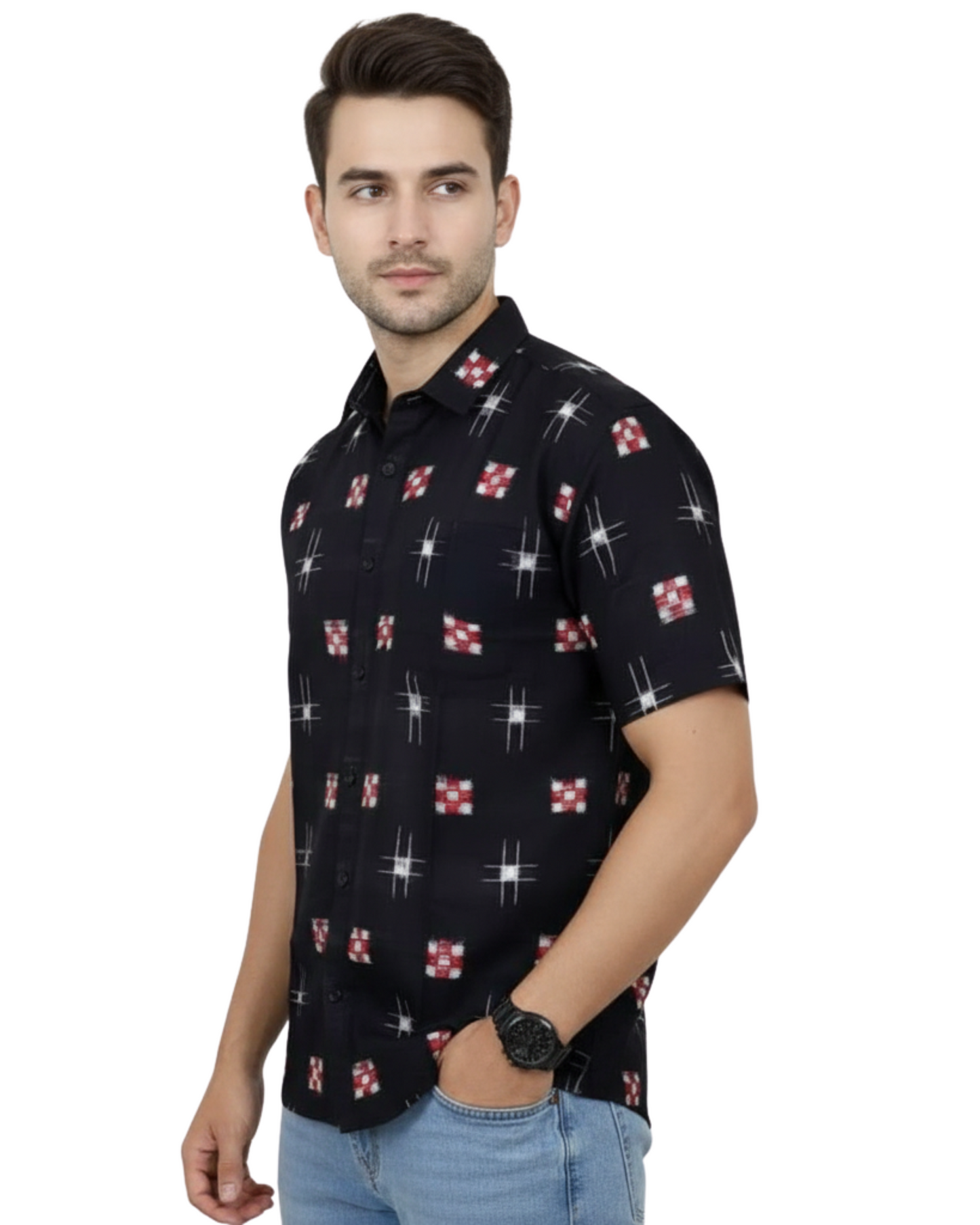 Sambalpuri Crown Black Ikat Handloom Cotton Shirt