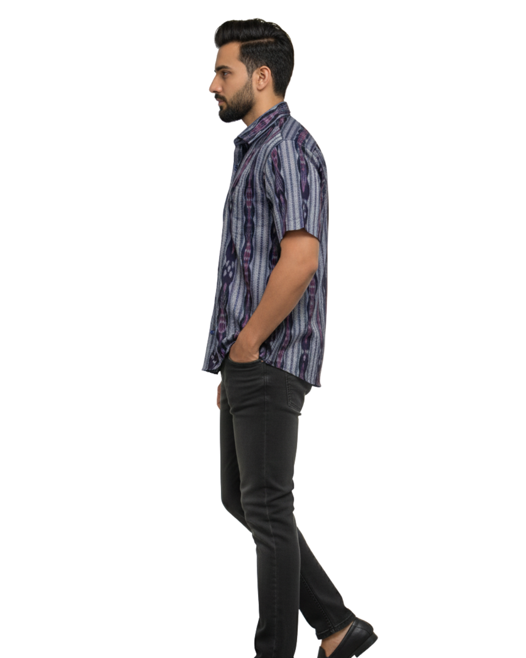 Sambalpuri Crown Grey-Purple Ikat Handloom Cotton Shirt