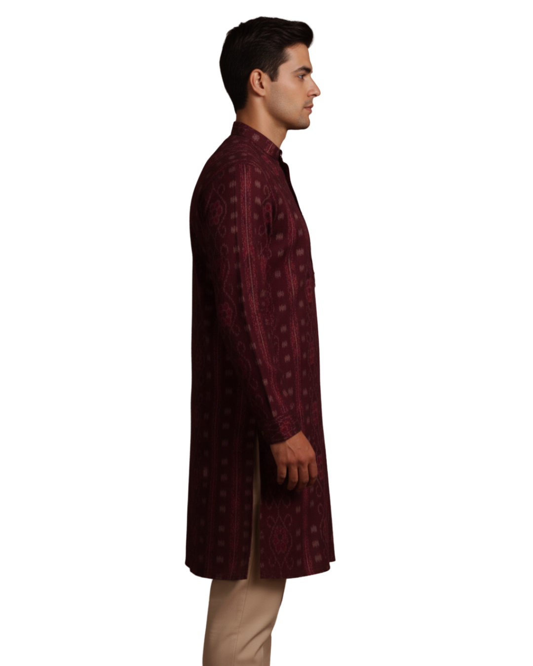 Sambalpuri Crown Maroon Ikat Handloom Cotton Kurta