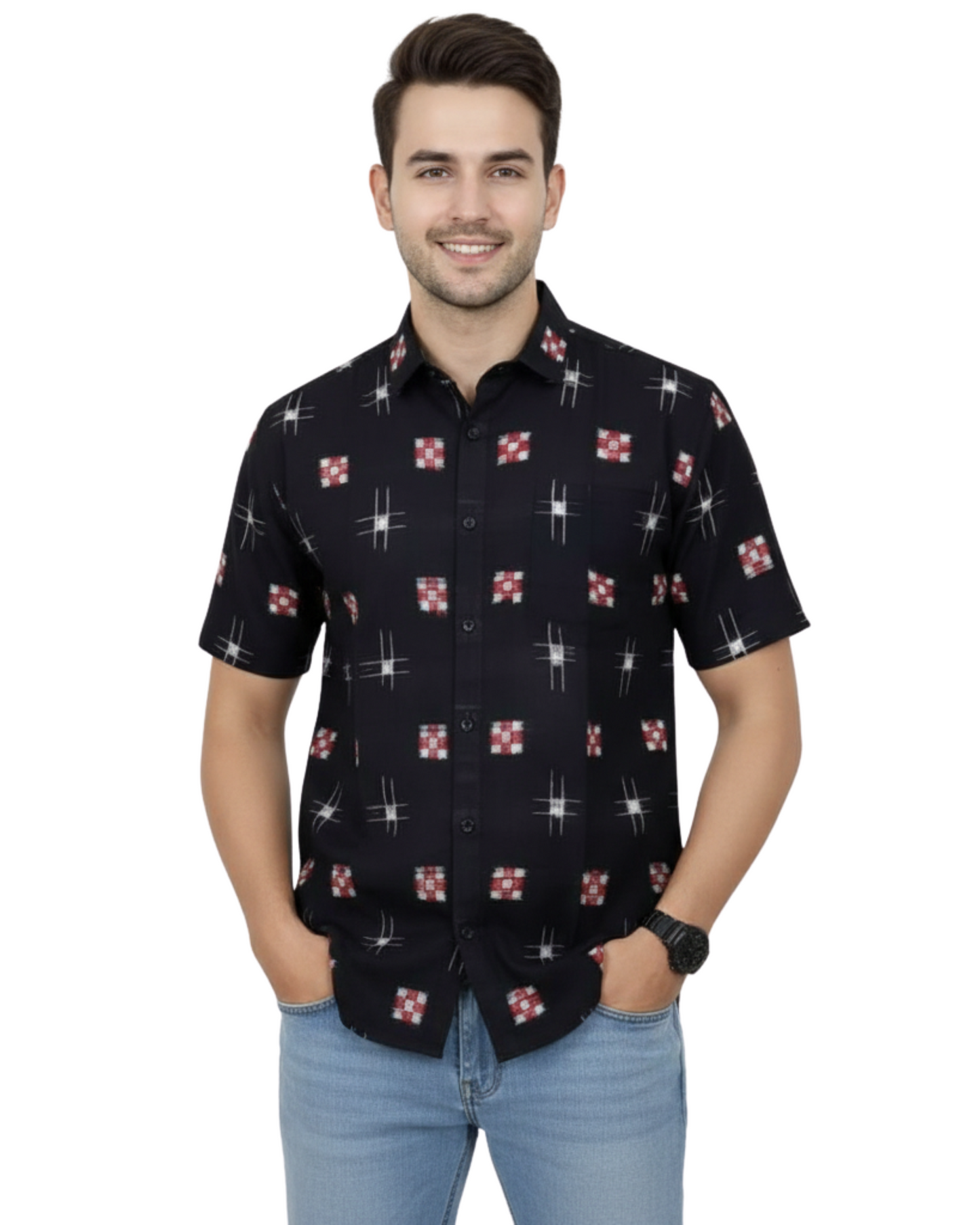Sambalpuri Crown Black Ikat Handloom Cotton Shirt