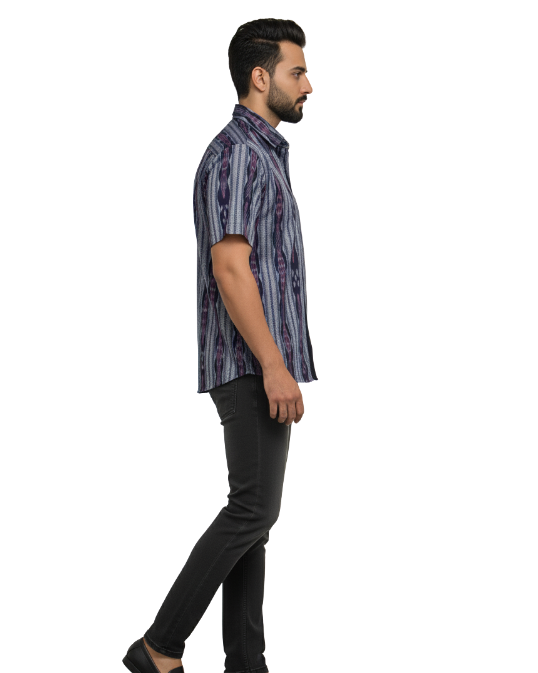 Sambalpuri Crown Grey-Purple Ikat Handloom Cotton Shirt