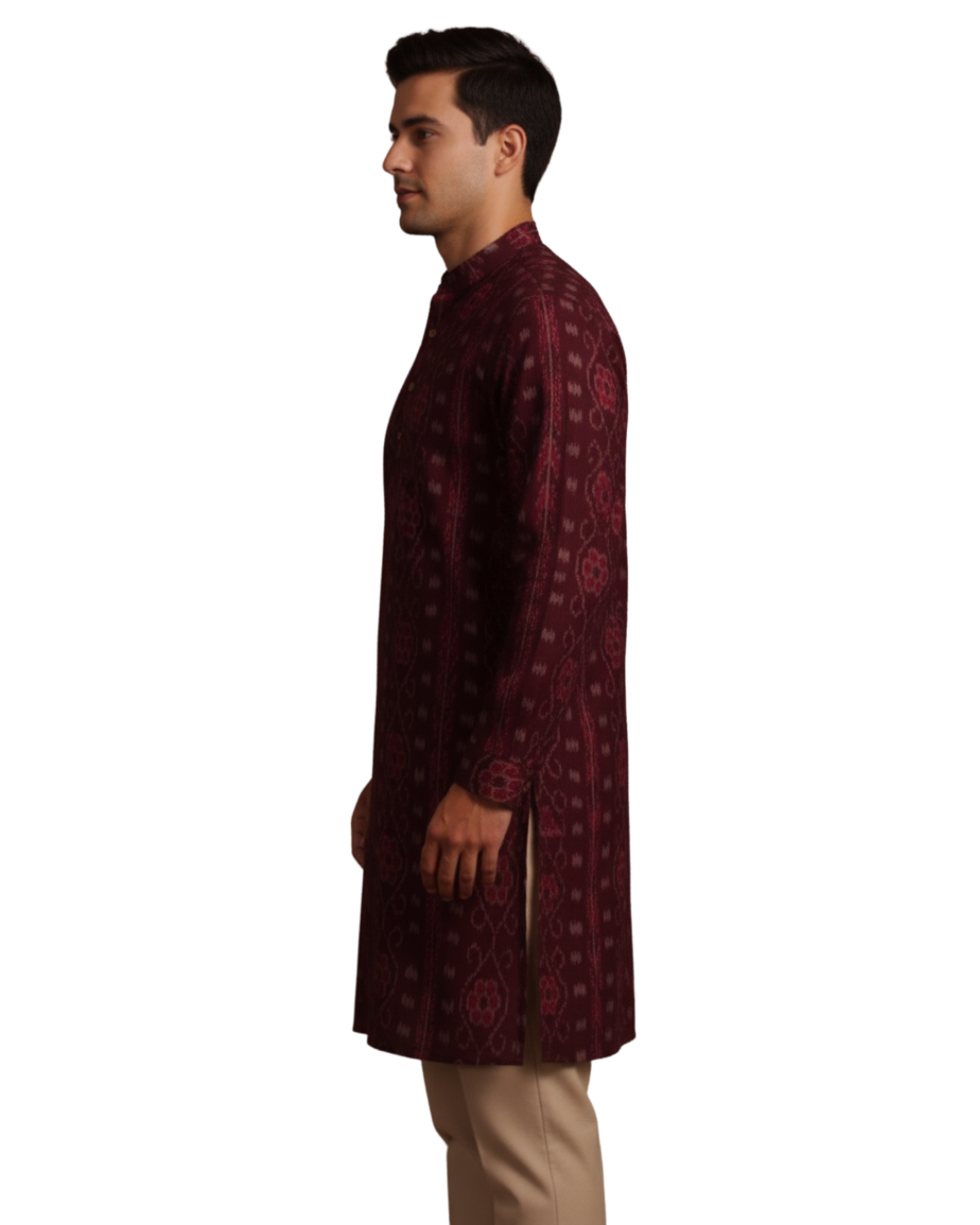 Sambalpuri Crown Maroon Ikat Handloom Cotton Kurta