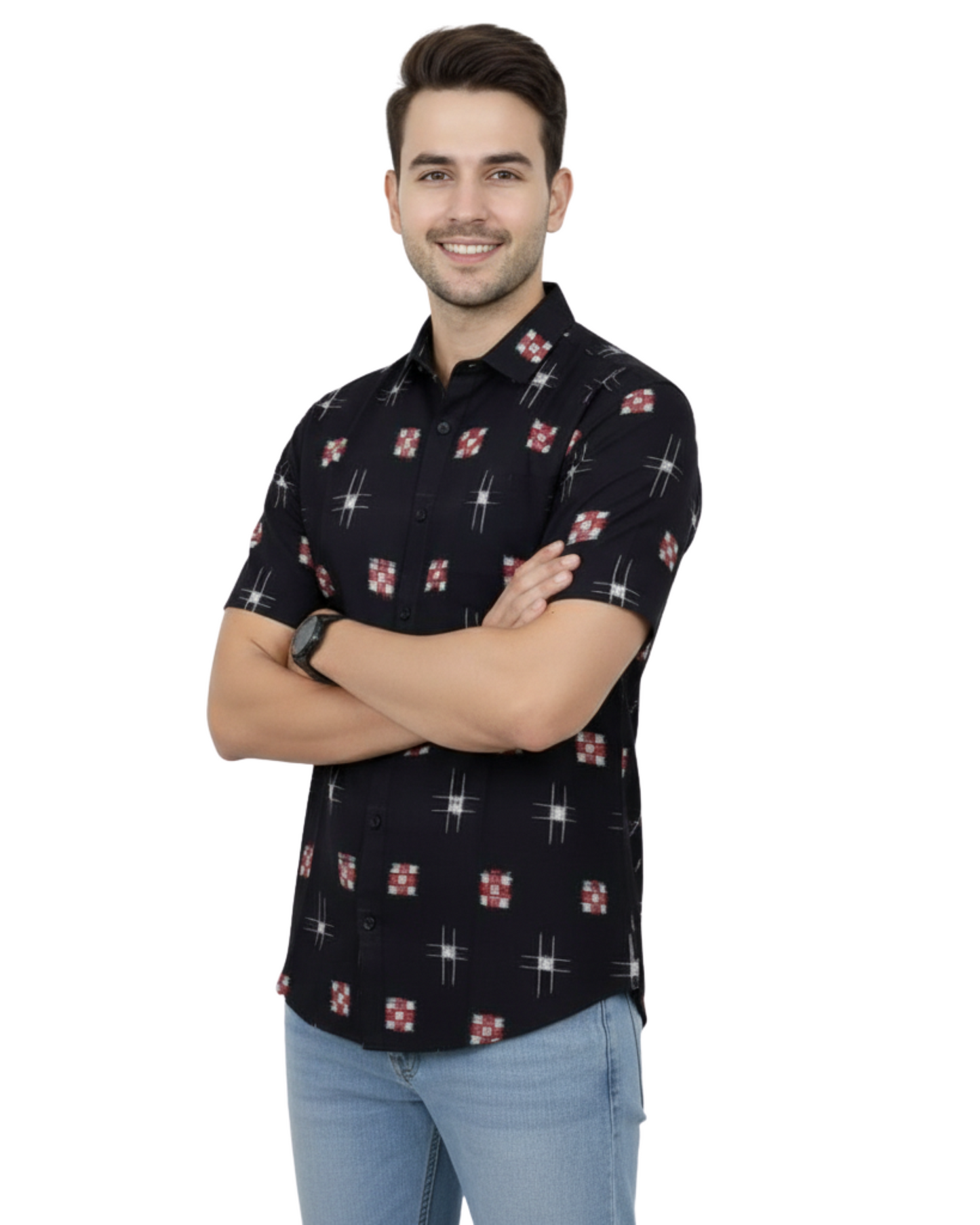 Sambalpuri Crown Black Ikat Handloom Cotton Shirt