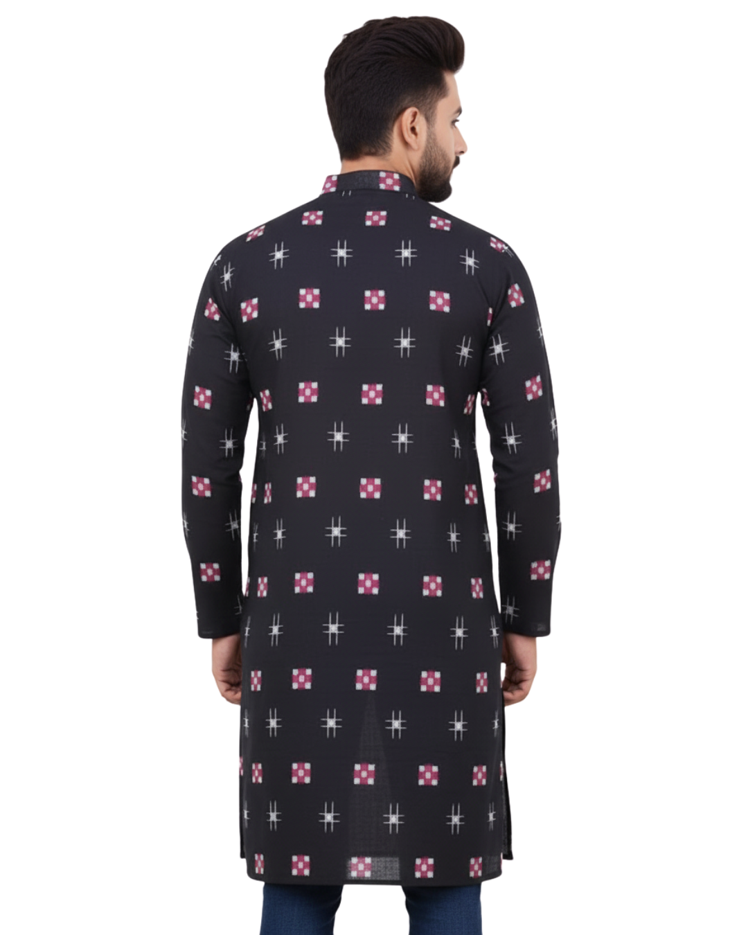 Sambalpuri Crown Black Ikat Handloom Cotton Kurta