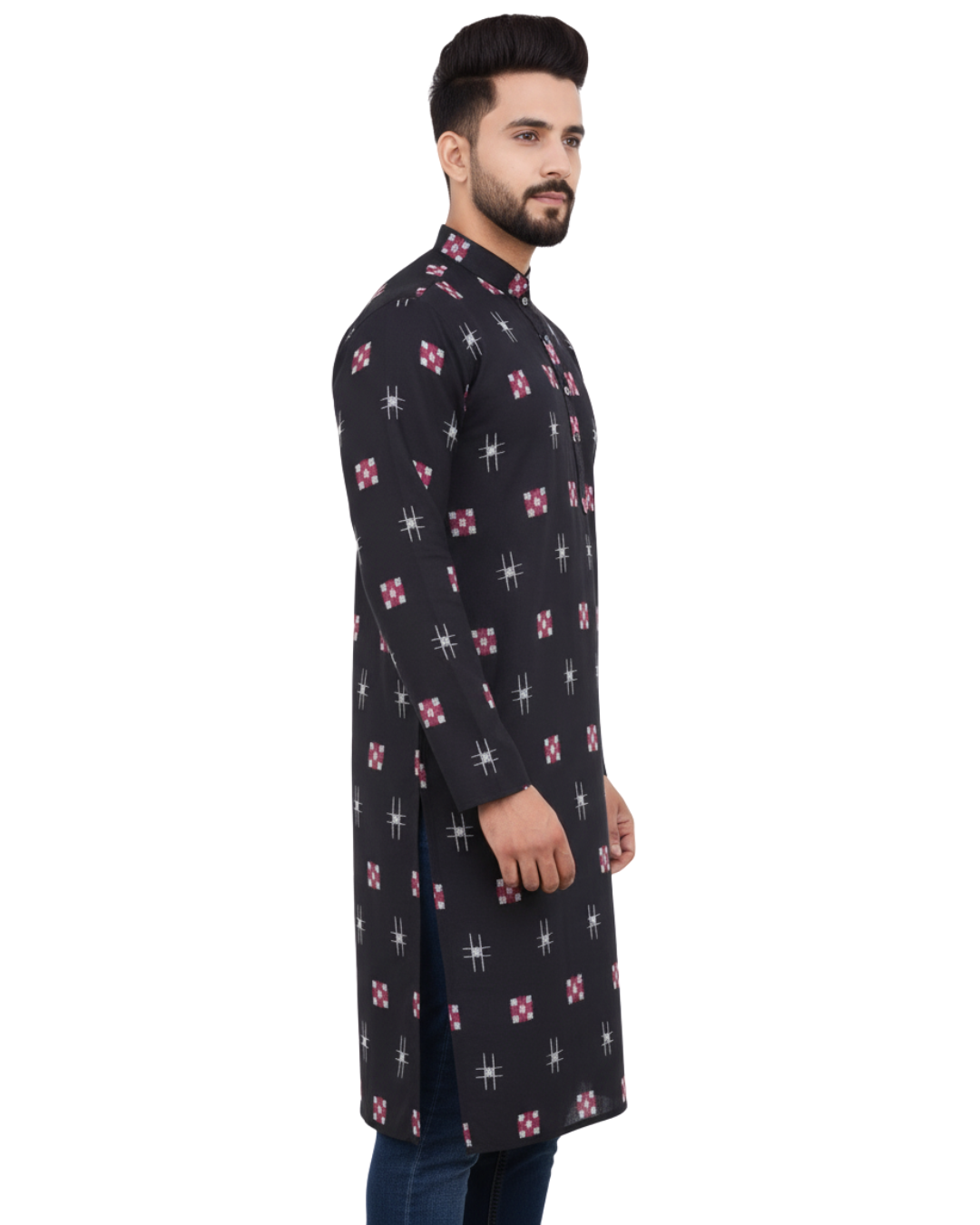 Sambalpuri Crown Black Ikat Handloom Cotton Kurta