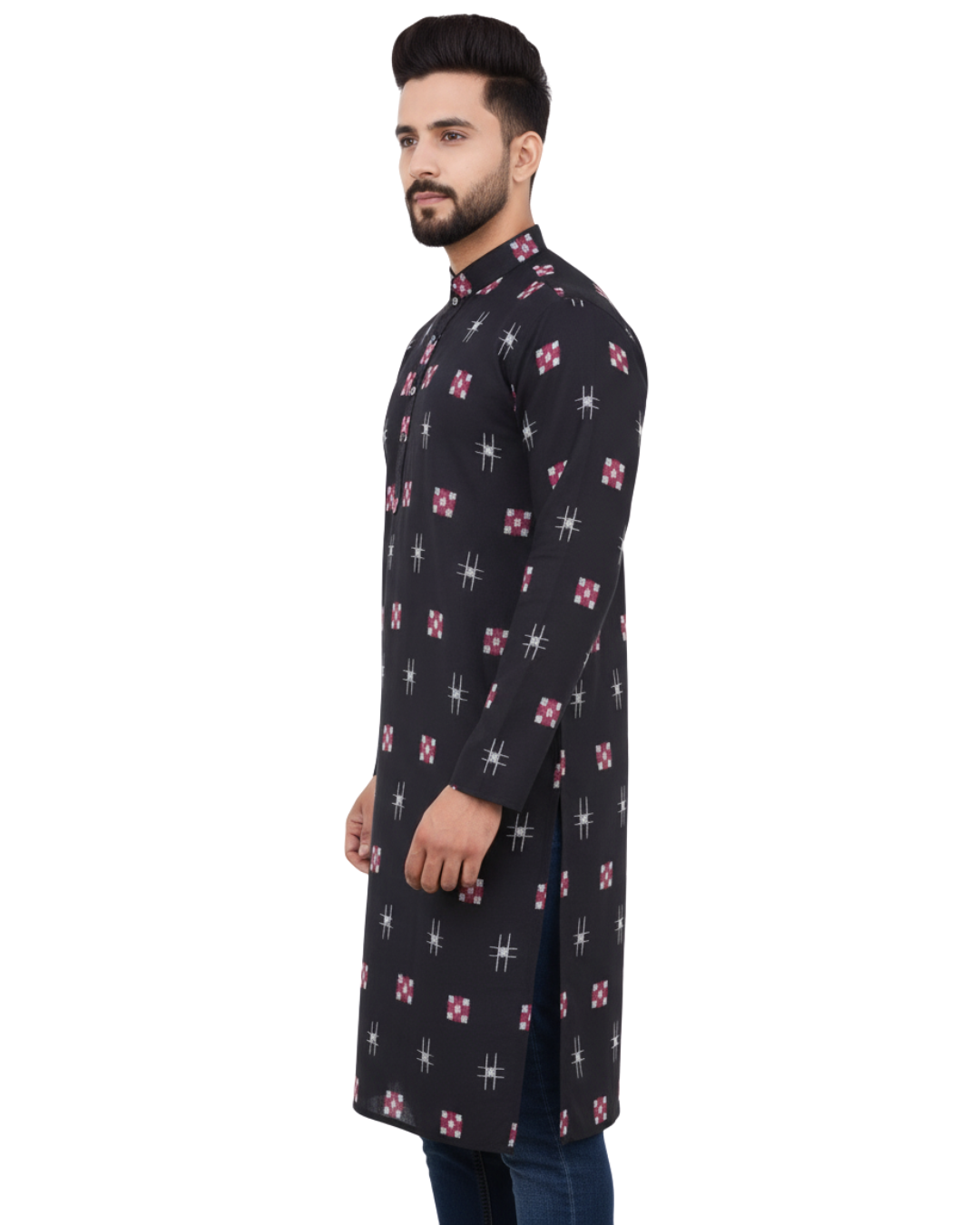Sambalpuri Crown Black Ikat Handloom Cotton Kurta