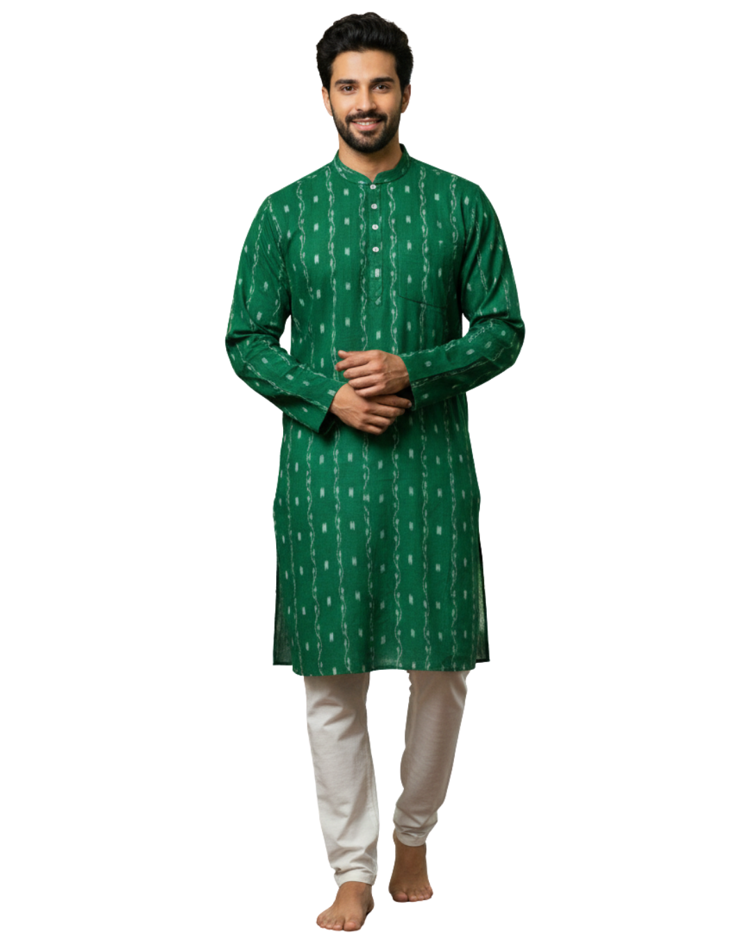 Sambalpuri Crown Green Ikat Handloom Cotton Kurta