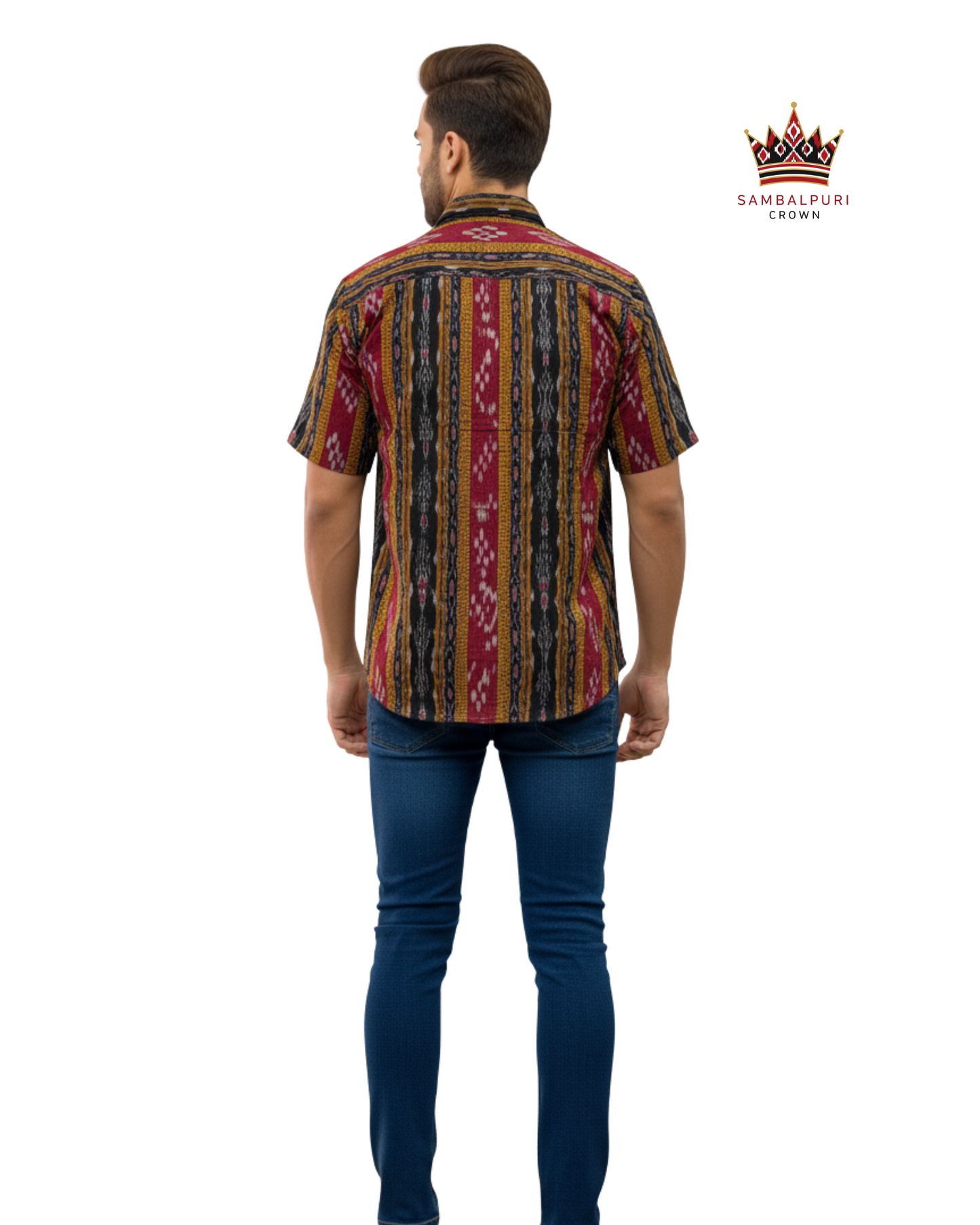 Sambalpuri Crown Multicolor Striped Ikat Handloom Cotton Shirt