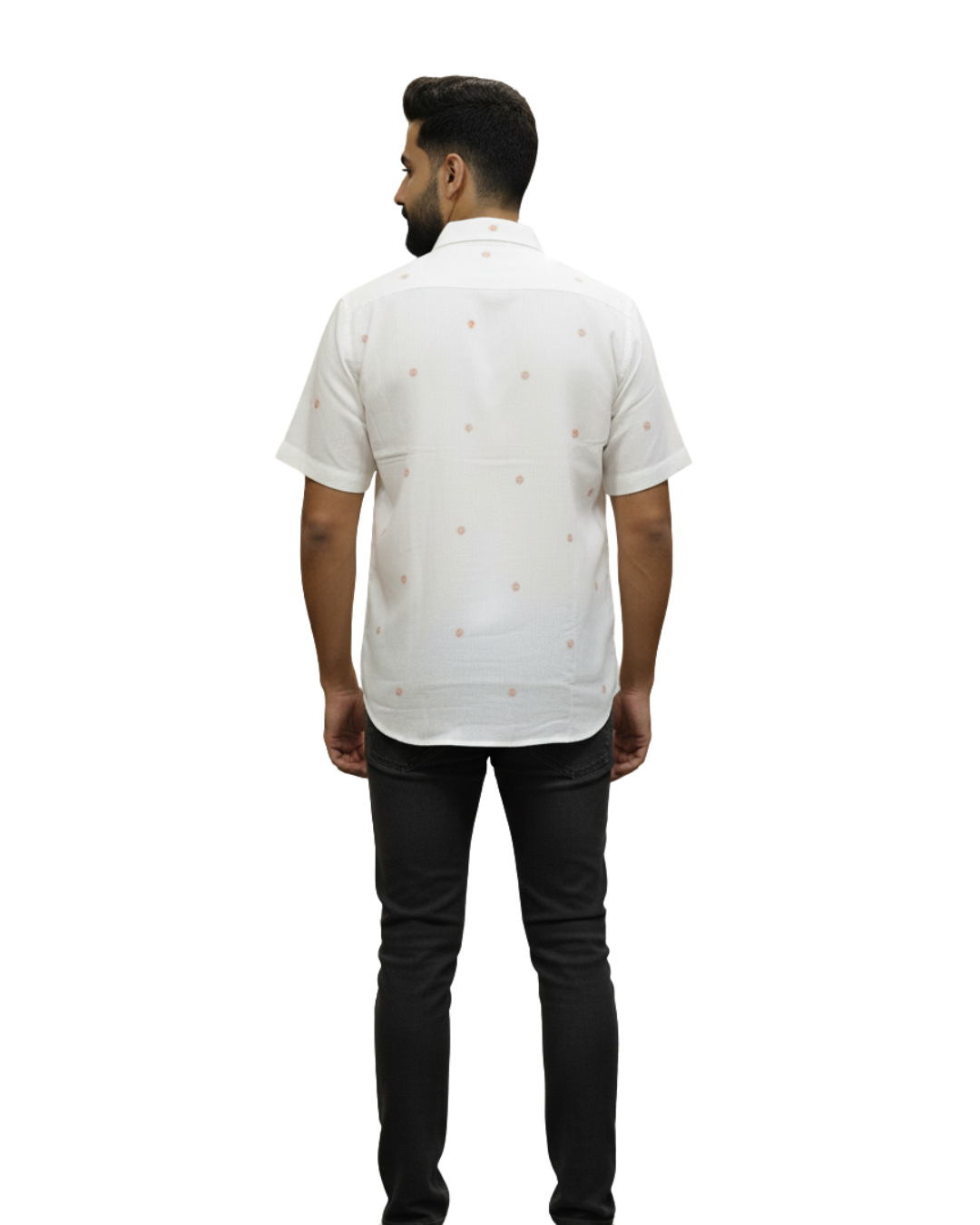 Sambalpuri Crown White Handloom Cotton Shirt with Subtle Ikat Dots