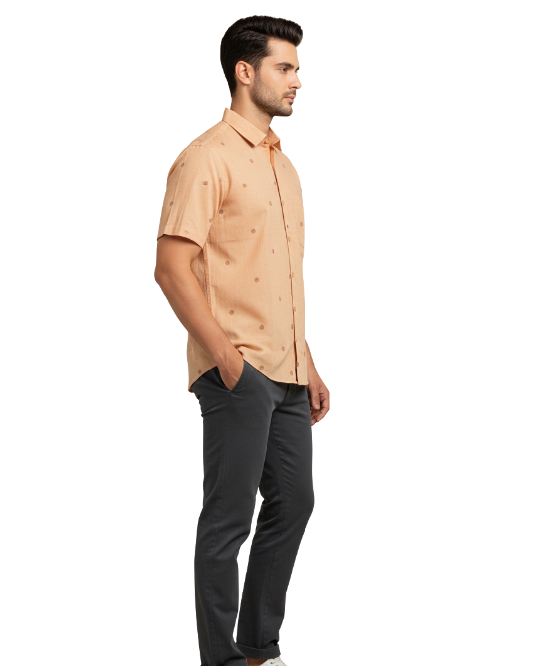 Sambalpuri Crown Peach Handloom Cotton Shirt with Subtle Ikat Dots