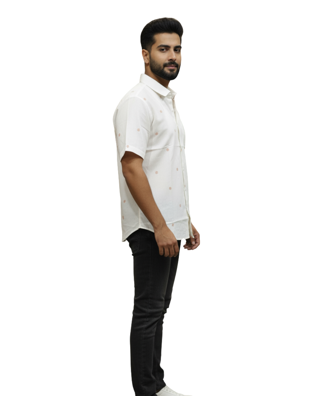 Sambalpuri Crown White Handloom Cotton Shirt with Subtle Ikat Dots