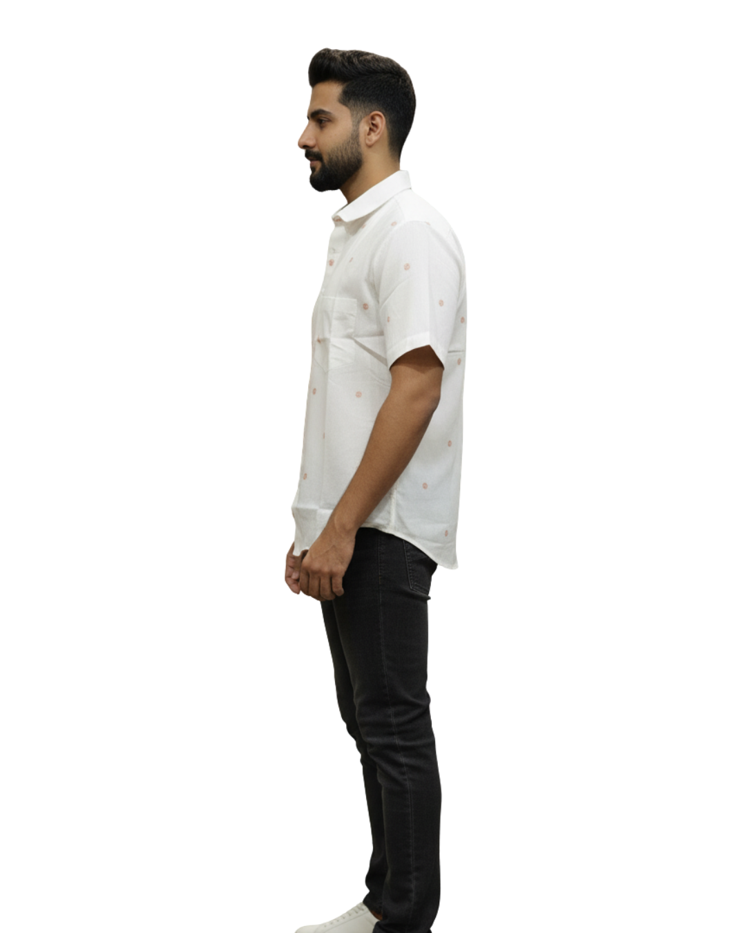 Sambalpuri Crown White Handloom Cotton Shirt with Subtle Ikat Dots